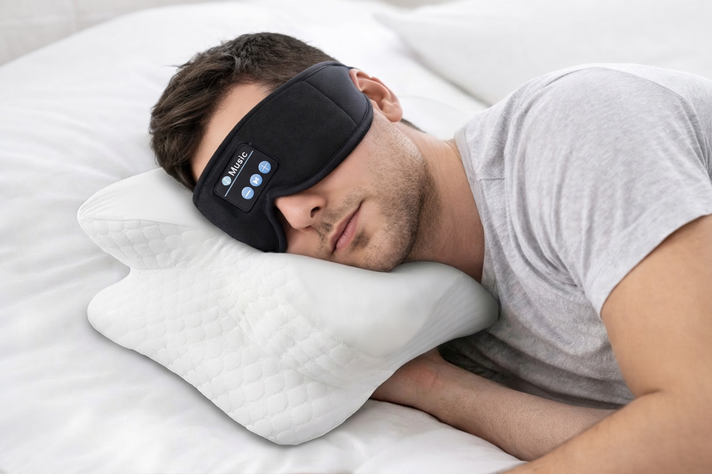 Orthopedic Sleeping Ergonomic neck Pillow Butterfly Shaped  Memory Foam Breathable  Relaxing Cervical Thickened Neck and Shoulder Pain Protection 3D Bluetooth Sleeping  Eye Mask Music Headband Headset Travel mask