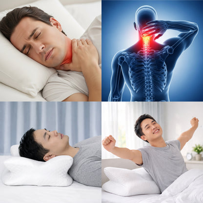 Oreiller ergonomique orthopédique en mousse à mémoire de forme – Soutien cervical pour soulager les douleurs au cou et aux épaules | Design papillon respirant